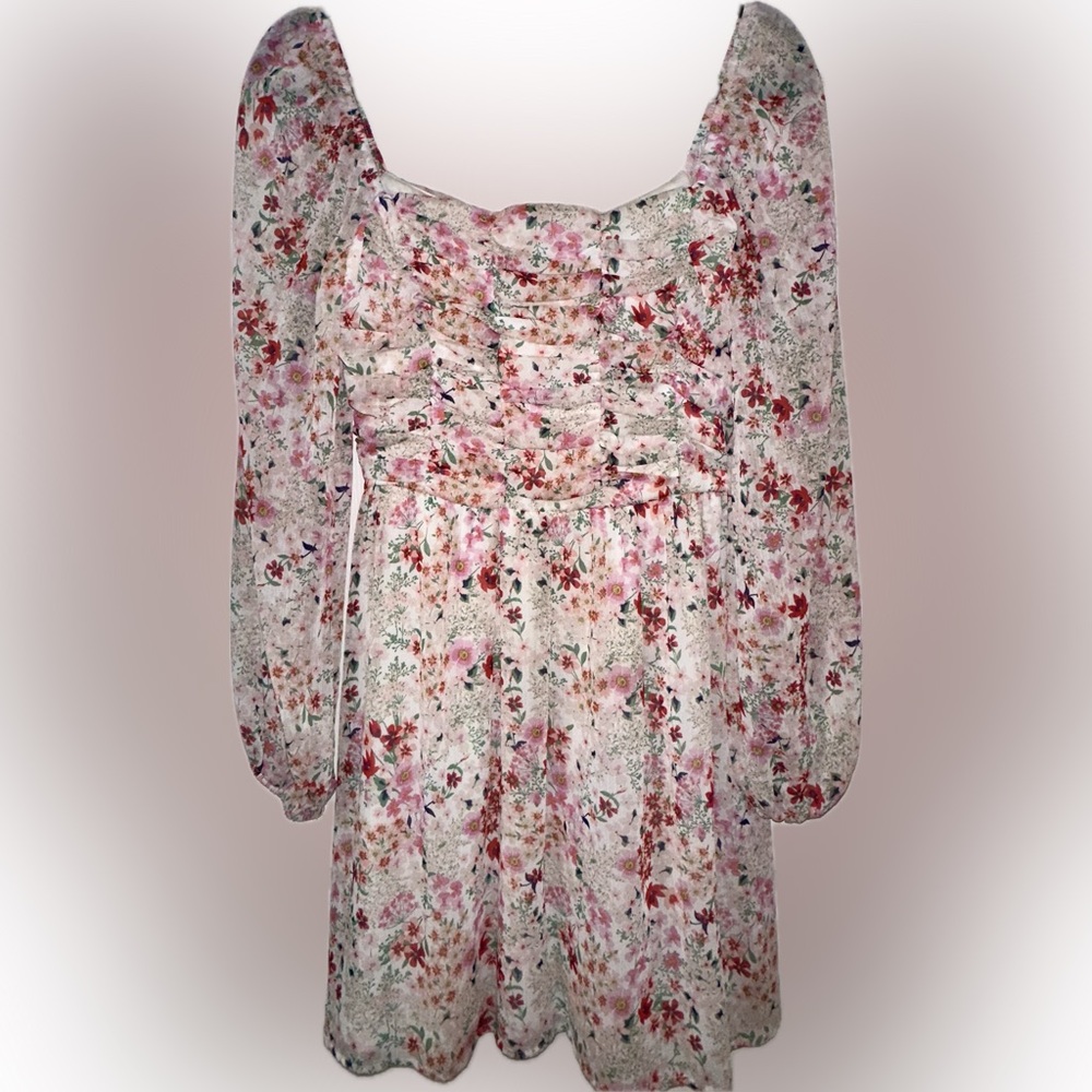 Women's Long Sleeve Floral Midi Dress - Pink Floral